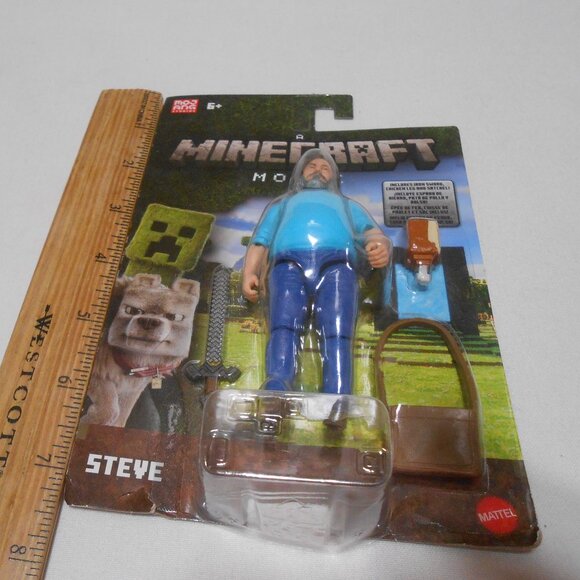 NEW A MINECRAFT MOVIE STEVE ACTION FIGURE w/ ACCESSORIES MATTEL JACK BLACK - Picture 5 of 9